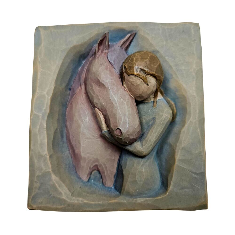 Willow Tree Quiet Strength 3D Wall Plaque Susan Lordi Girl Hugging Horse 2005
